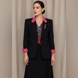 🖤 Criscione New York Vintage Black Skirt Suit – Bold Pink Accents size L